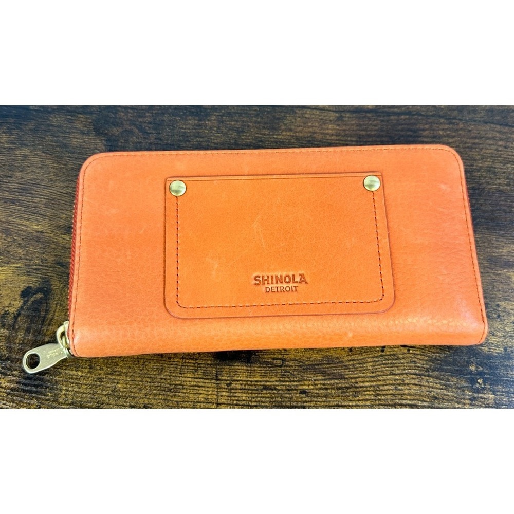 Shinola Detroit The Pocket Zip Wallet in Bold Orange Leather NEW $295 MSRP - Picture 3 of 16